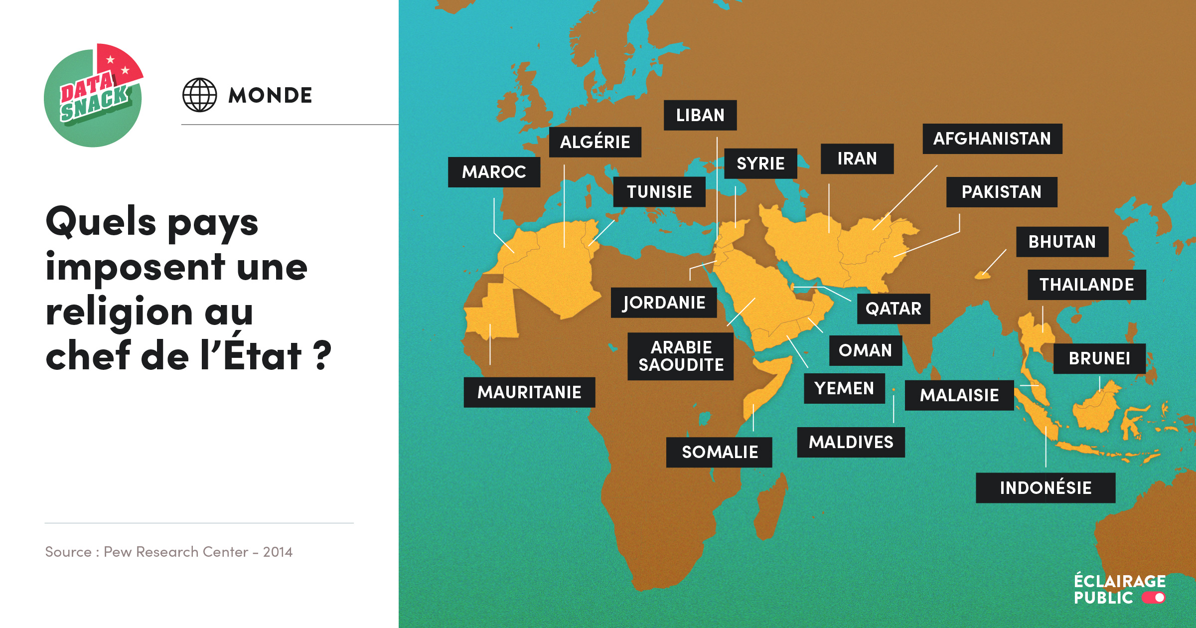 Cartographie des pays du monde qui imposent une religion à leur chef d'État © Infographie ÉCLAIRAGE PUBLIC