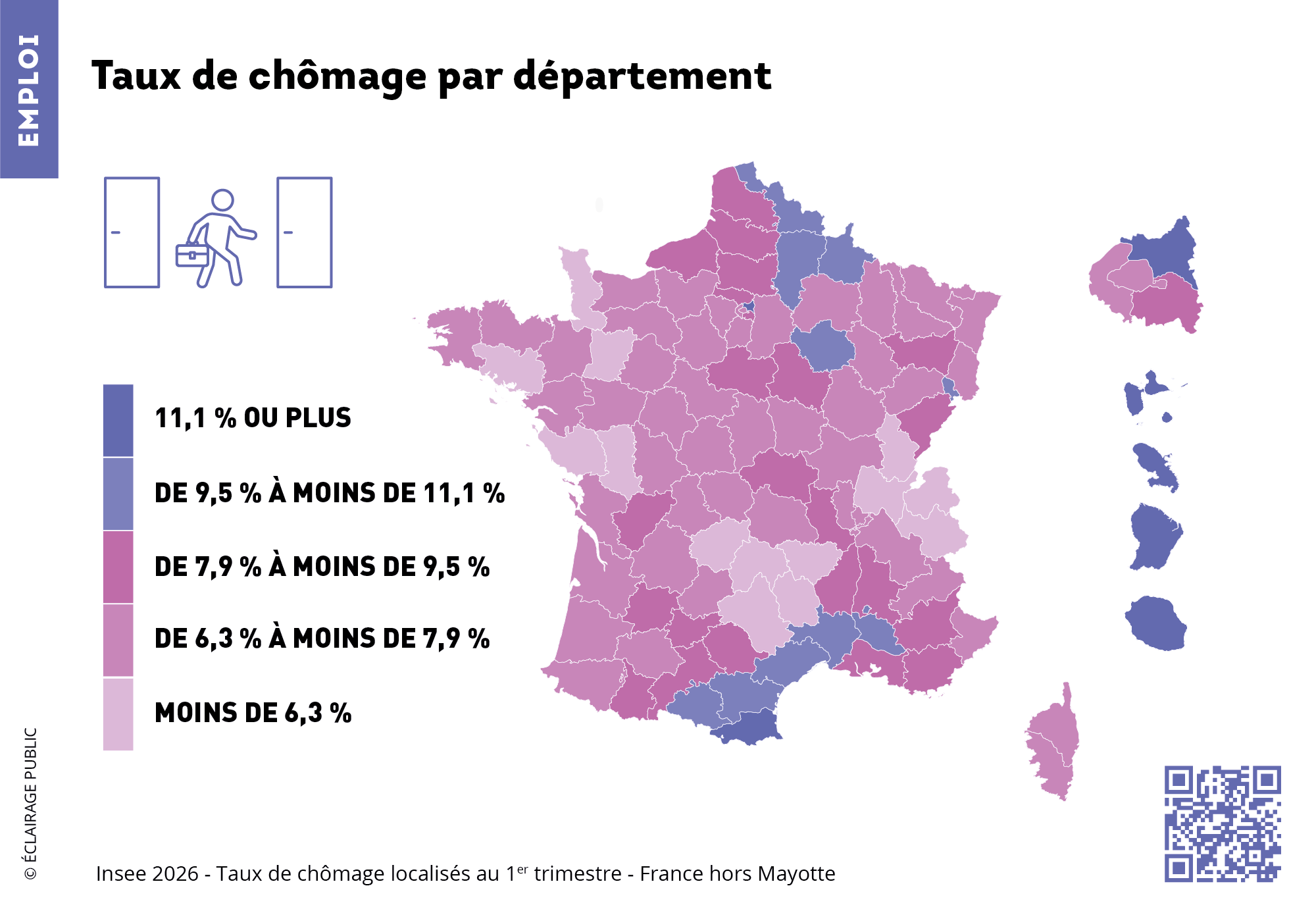 Taux de chômage par département-INSEE-ECLAIRAGE PUBLIC